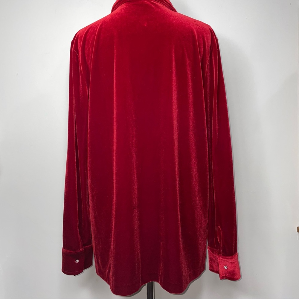 Jones New York Red Velvet Jeweled Rhinestones Buttons Shirt XL Holiday - Picture 4 of 15